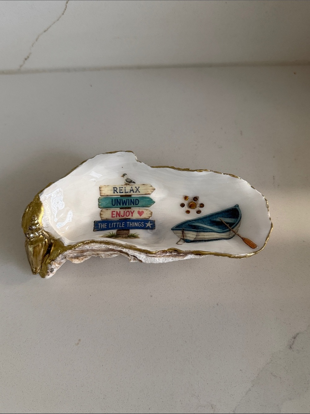 Oyster Shell Trinket Dish Canoe
